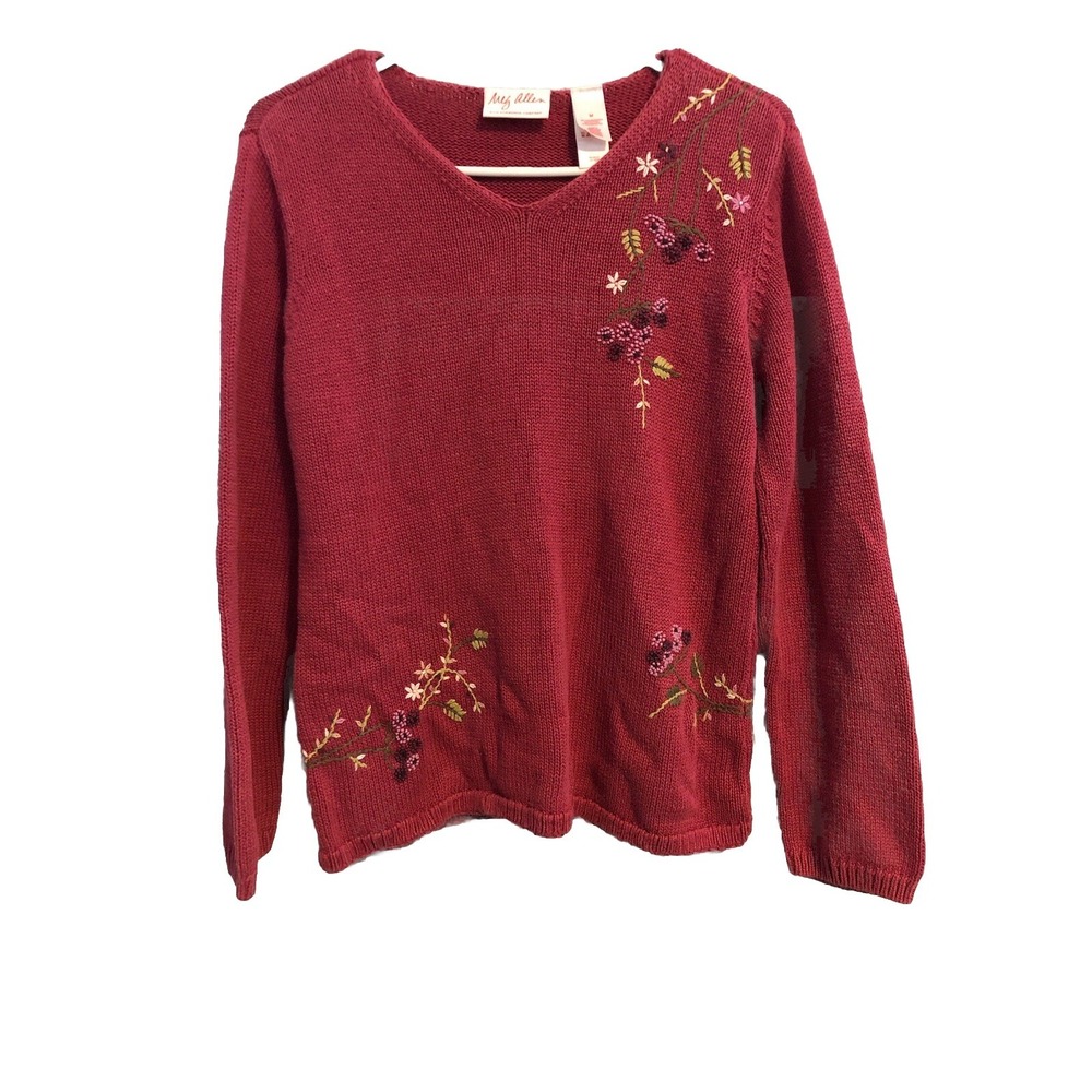 Meg Allen Sweater  Womens Medium‎ Liz Claiborne Co Embroidered Floral Sweater